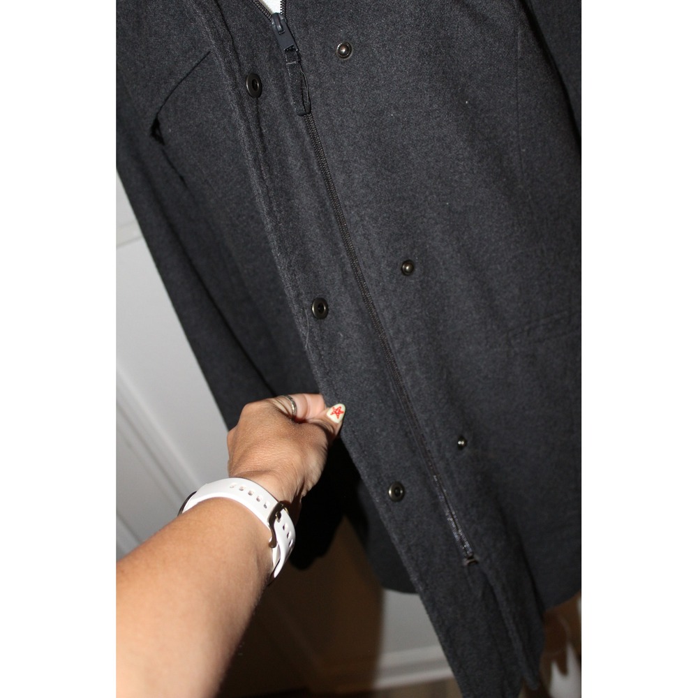 A New Day Charcoal Grey Hooded‎ Trench Coat Mid Length Zip Snap Front Jacket - Picture 4 of 8